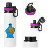 Metallic water bottle with safety lid, 850ml aluminum