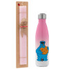 Easter Set, Metallic pink/white (Stainless steel) thermos, double-walled, 500ml & aromatic flat Easter candle (30cm) (PINK)
