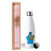 Easter Set, metallic stainless steel water bottle (750ml) & scented flat Easter candle (30cm) (PINK)