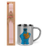 Easter Set, metallic thermal cup (300ml) & aromatic flat Easter candle (30cm) (PINK)