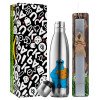Easter Set, metallic stainless thermos flask (500ml) & scented flat Easter candle (30cm) (GRAY)