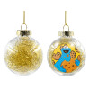 Transparent Christmas tree ball ornament with gold filling 8cm