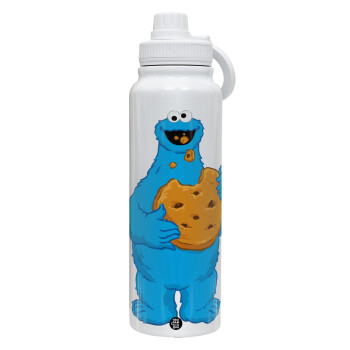 Cookie Monster, 1L Stainless Steel Thermal Bottle with Phone Holder & Double Wall Insulation