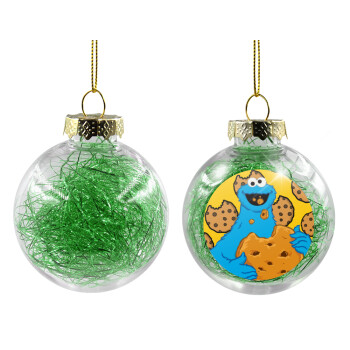 Cookie Monster, Χριστουγεννιάτικη μπάλα δένδρου διάφανη με πράσινο γέμισμα 8cm