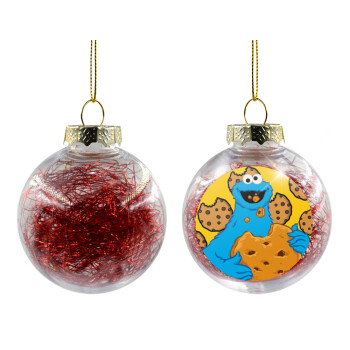 Cookie Monster, Transparent Christmas tree ball ornament with red filling 8cm