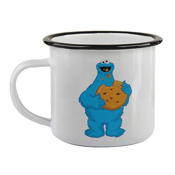 Cookie Monster — Enamel mug with black rim, 360ml