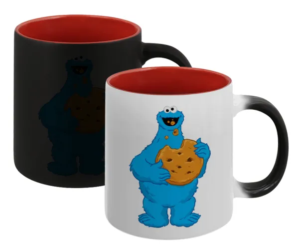 Cookie Monster — Κούπα Μαγική εσωτερικό κόκκινο, κεραμική, 330ml που αλλάζει χρώμα με το ζεστό ρόφημα