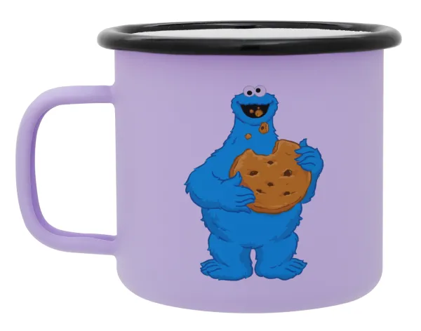 Cookie Monster — Metal enamel mug, matte light pastel purple, 360ml