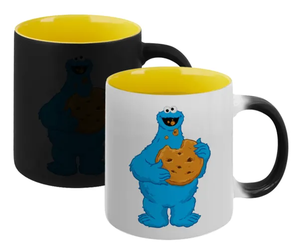 Cookie Monster — Κούπα Μαγική εσωτερικό κίτρινη, κεραμική 330ml που αλλάζει χρώμα με το ζεστό ρόφημα