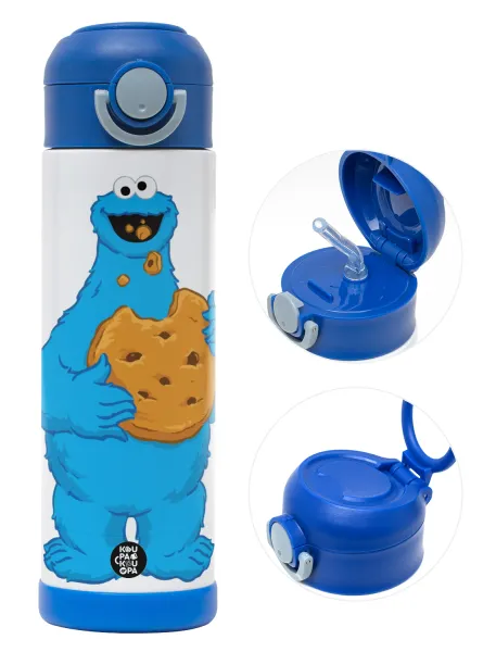 Cookie Monster — Παιδικό παγούρι θερμό, ανοξείδωτο, με καλαμάκι ασφαλείας, ΜΠΛΕ (500ml)