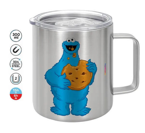 Cookie Monster — Κούπα Ανοξείδωτη διπλού τοιχώματος 300ml με καπάκι διατήρησης θερμοκρασίας