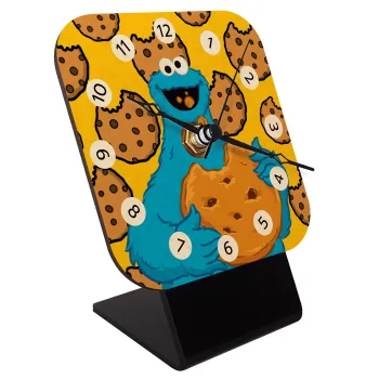 Cookie Monster, Quartz Table clock in natural wood (10cm)