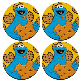 Cookie Monster, ΣΕΤ 4 Σουβέρ ξύλινα στρογγυλά (9cm)