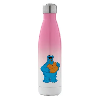Cookie Monster, Μεταλλικό παγούρι θερμός Ροζ/Λευκό (Stainless steel), διπλού τοιχώματος, 500ml