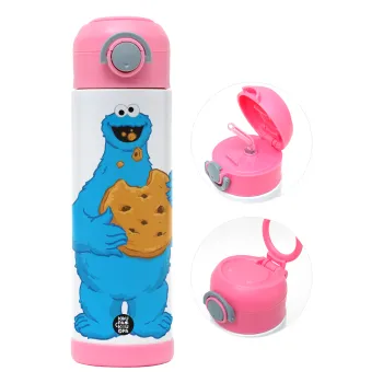 Cookie Monster, Children's hot water bottle, stainless steel, with safety straw, PINK (500ml)