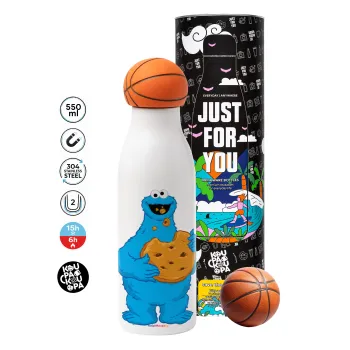 Cookie Monster, Μπάλα μπάσκετ μεταλλικό παγούρι θερμός, διπλού τοιχώματος, 550ml