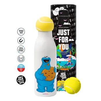 Cookie Monster, Μπάλα τένις μεταλλικό παγούρι θερμός, διπλού τοιχώματος, 550ml