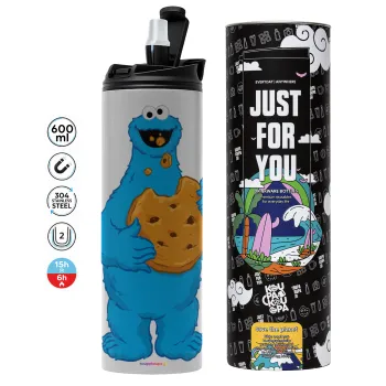 Cookie Monster, Tumbler ποτήρι θερμό ΓΚΡΙ από ανοξείδωτο ατσάλι 600ml