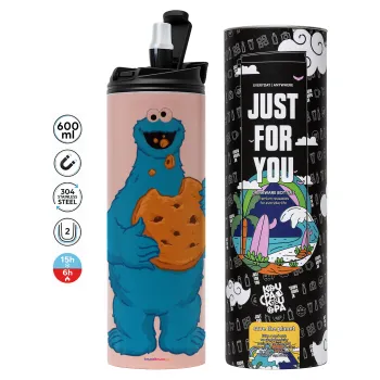 Cookie Monster, Tumbler ποτήρι θερμό ΡΟΖ από ανοξείδωτο ατσάλι 600ml