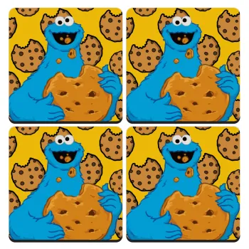 Cookie Monster, ΣΕΤ 4 Σουβέρ ξύλινα τετράγωνα (9cm)