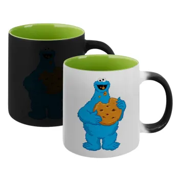 Cookie Monster, Κούπα Μαγική εσωτερικό πράσινο, κεραμική 330ml που αλλάζει χρώμα με το ζεστό ρόφημα