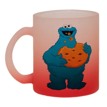 Cookie Monster, Κούπα γυάλινη δίχρωμη με βάση το κόκκινο ματ, 330ml