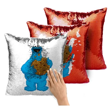 Cookie Monster, Μαξιλάρι καναπέ Μαγικό Κόκκινο με πούλιες 40x40cm περιέχεται το γέμισμα