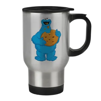Cookie Monster, Stainless steel travel mug with lid, double wall 450ml