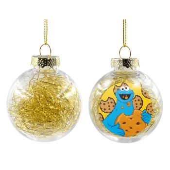 Cookie Monster, Transparent Christmas tree ball ornament with gold filling 8cm