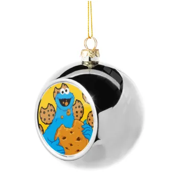 Cookie Monster, Στολίδι Χριστουγεννιάτικη μπάλα δένδρου Ασημένια 8cm