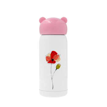 Red poppy flowers papaver, Pink stainless steel thermal flask, 320ml