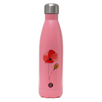 Red poppy flowers papaver, Metal mug thermos Pink Mat (Stainless steel), double wall, 500ml