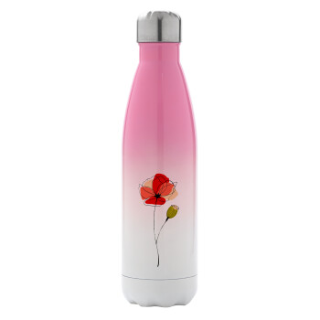 Red poppy flowers papaver, Metal mug thermos Pink/White (Stainless steel), double wall, 500ml