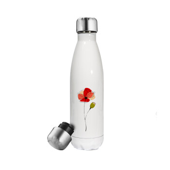 Red poppy flowers papaver, Metal mug thermos White (Stainless steel), double wall, 500ml