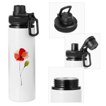 Red poppy flowers papaver, Metal water bottle with safety cap, aluminum 850ml