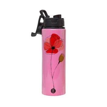 Red poppy flowers papaver, Μεταλλικό παγούρι νερού με καπάκι ασφαλείας, αλουμινίου 850ml