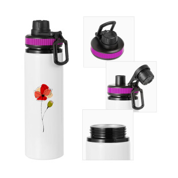 Red poppy flowers papaver, Metallic water bottle with safety lid, 850ml aluminum