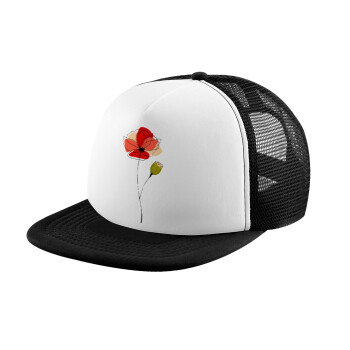 Red poppy flowers papaver, Καπέλο παιδικό Soft Trucker με Δίχτυ ΜΑΥΡΟ/ΛΕΥΚΟ (POLYESTER, ΠΑΙΔΙΚΟ, ONE SIZE)