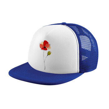 Red poppy flowers papaver, Καπέλο Soft Trucker με Δίχτυ Blue/White 