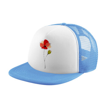 Red poppy flowers papaver, Καπέλο παιδικό Soft Trucker με Δίχτυ Γαλάζιο/Λευκό
