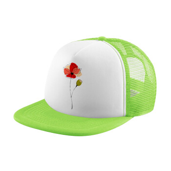 Red poppy flowers papaver, Καπέλο Soft Trucker με Δίχτυ Πράσινο/Λευκό