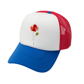 Red poppy flowers papaver, Καπέλο Soft Trucker με Δίχτυ Red/Blue/White 