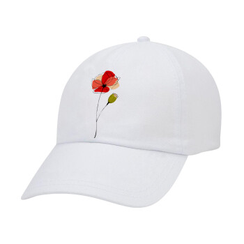 Red poppy flowers papaver, Καπέλο ενηλίκων Jockey Λευκό (snapback, 5-φύλλο, unisex)