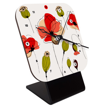 Red poppy flowers papaver, Quartz Wooden table clock with hands (10cm)