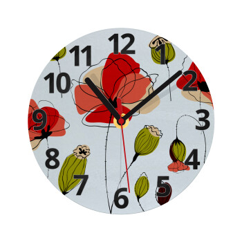 Red poppy flowers papaver, Ρολόι τοίχου γυάλινο (20cm)