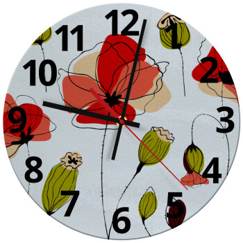 Red poppy flowers papaver, Ρολόι τοίχου γυάλινο (30cm)