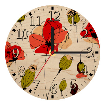 Red poppy flowers papaver, Ρολόι τοίχου ξύλινο plywood (20cm)