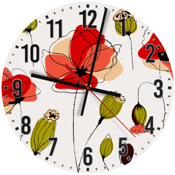 Red poppy flowers papaver, Ρολόι τοίχου ξύλινο (30cm)