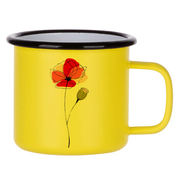 Red poppy flowers papaver, Κούπα Μεταλλική εμαγιέ ΜΑΤ Κίτρινη 360ml