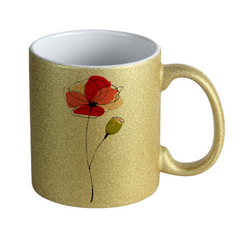 Red poppy flowers papaver, Κούπα Χρυσή Glitter που γυαλίζει, κεραμική, 330ml